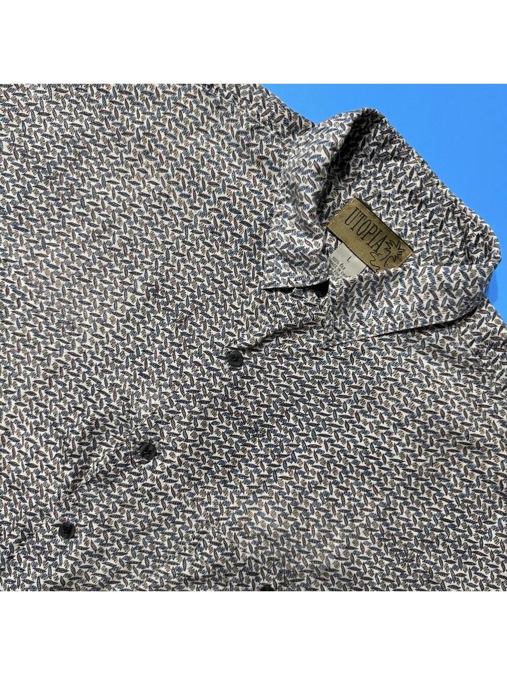 Vintage Utopia 100% Silk Bottom Up Shirt Relaxed Fit Elbow Sleeve Men’s Large